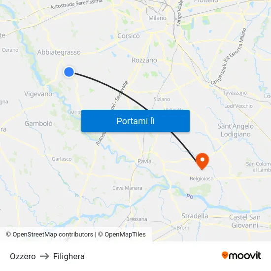 Ozzero to Filighera map