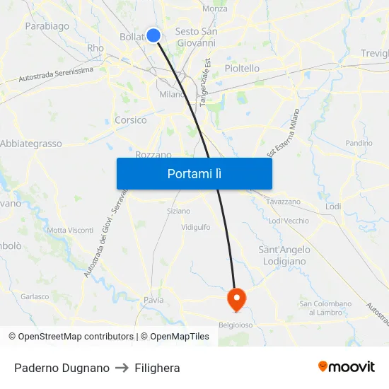 Paderno Dugnano to Filighera map