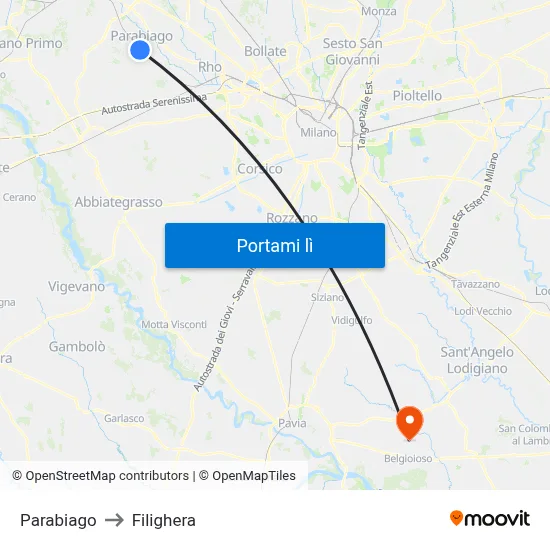 Parabiago to Filighera map