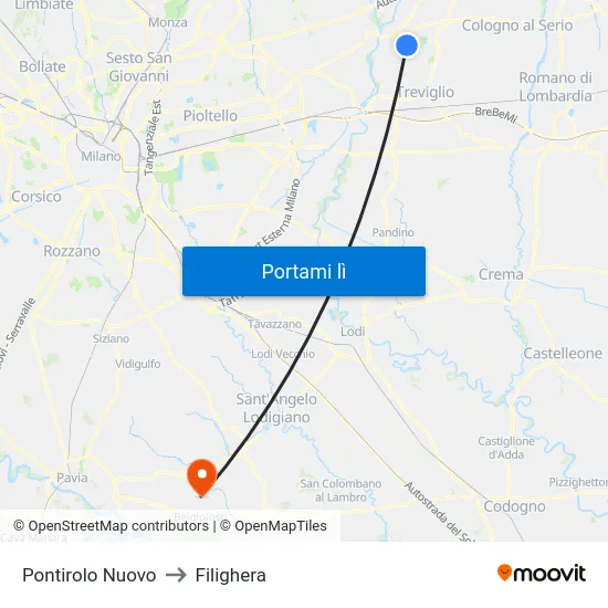 Pontirolo Nuovo to Filighera map