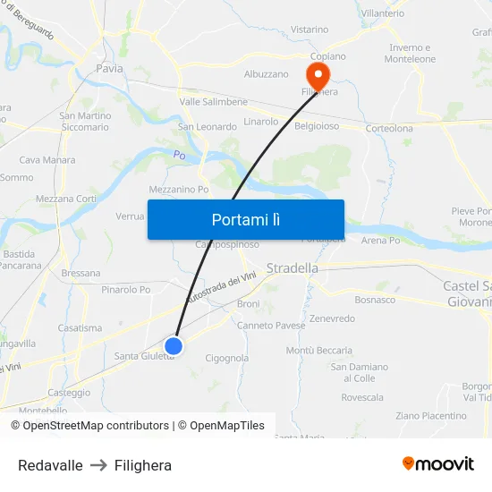 Redavalle to Filighera map