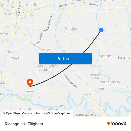Ricengo to Filighera map