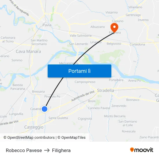 Robecco Pavese to Filighera map