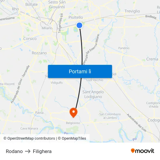 Rodano to Filighera map