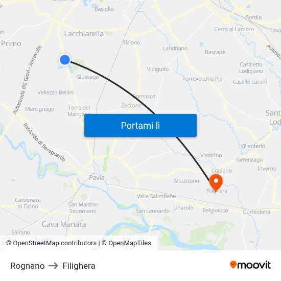 Rognano to Filighera map