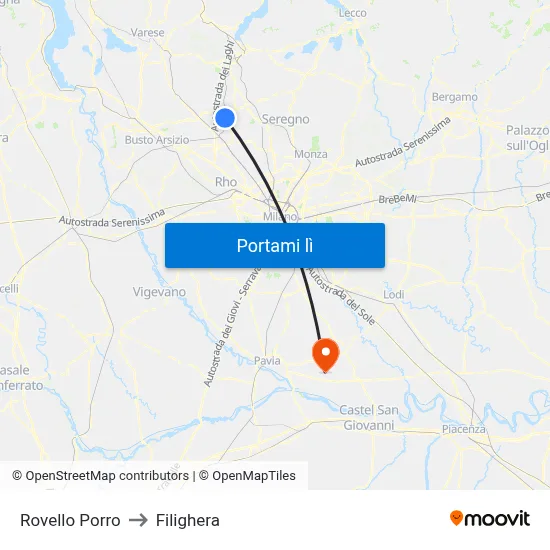 Rovello Porro to Filighera map