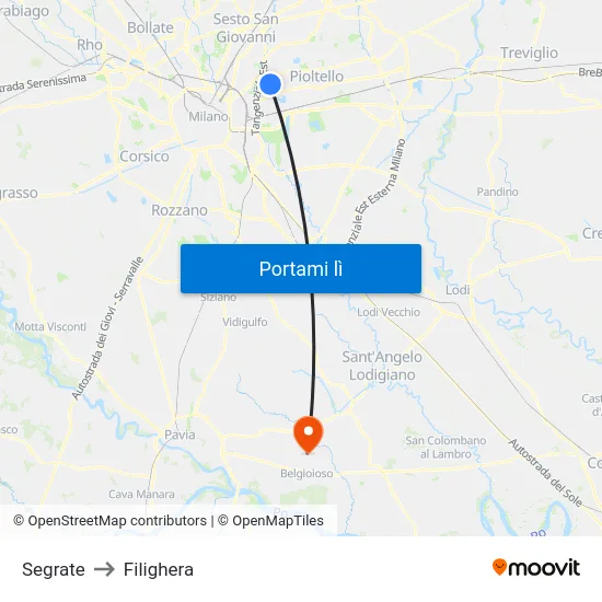 Segrate to Filighera map