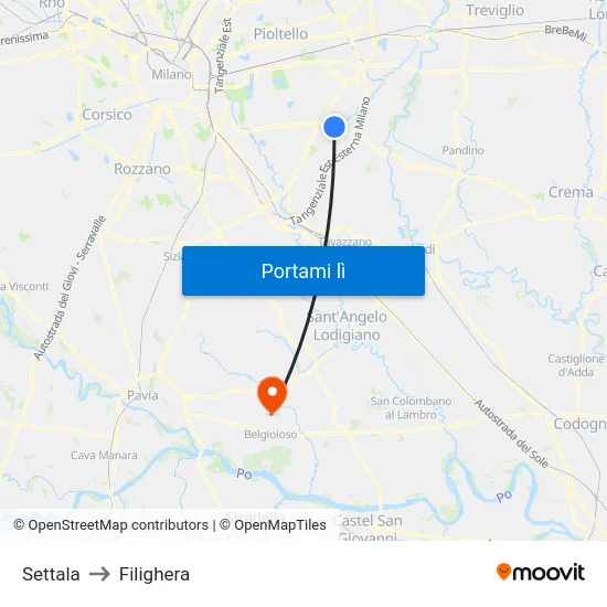 Settala to Filighera map