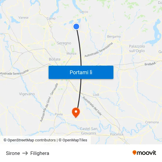 Sirone to Filighera map