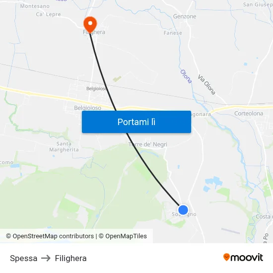 Spessa to Filighera map