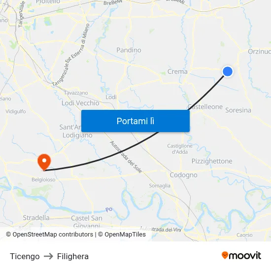 Ticengo to Filighera map