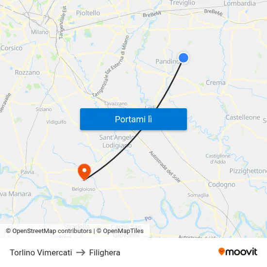 Torlino Vimercati to Filighera map