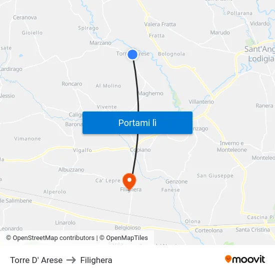 Torre D' Arese to Filighera map