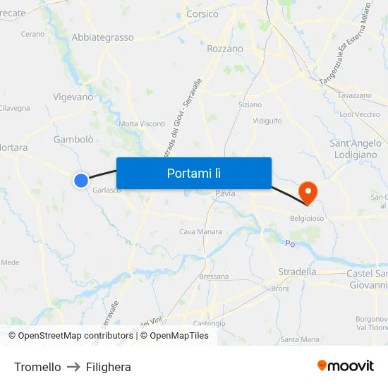 Tromello to Filighera map