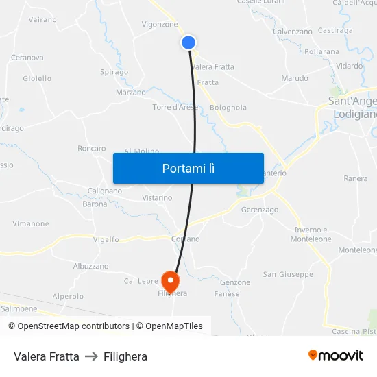 Valera Fratta to Filighera map