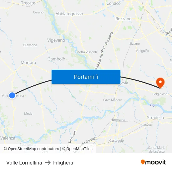 Valle Lomellina to Filighera map