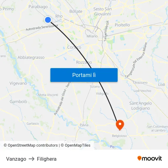 Vanzago to Filighera map