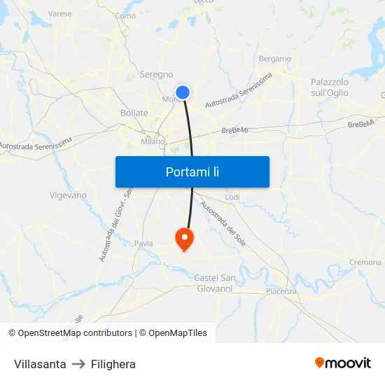 Villasanta to Filighera map