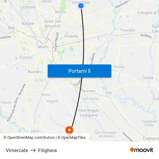 Vimercate to Filighera map