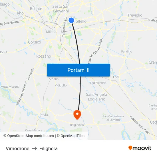 Vimodrone to Filighera map