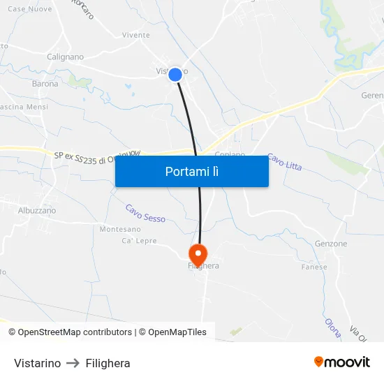 Vistarino to Filighera map