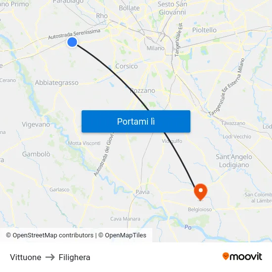 Vittuone to Filighera map