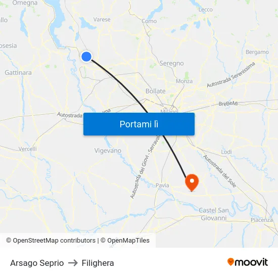Arsago Seprio to Filighera map