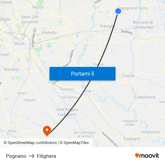 Pognano to Filighera map