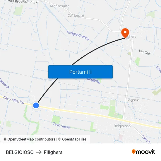 BELGIOIOSO to Filighera map