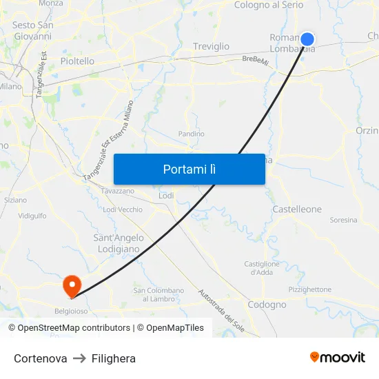 Cortenova to Filighera map