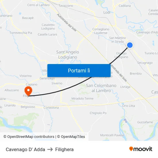 Cavenago D' Adda to Filighera map