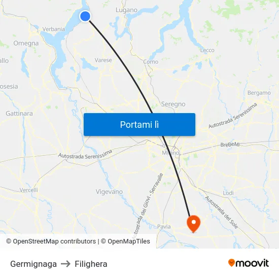 Germignaga to Filighera map