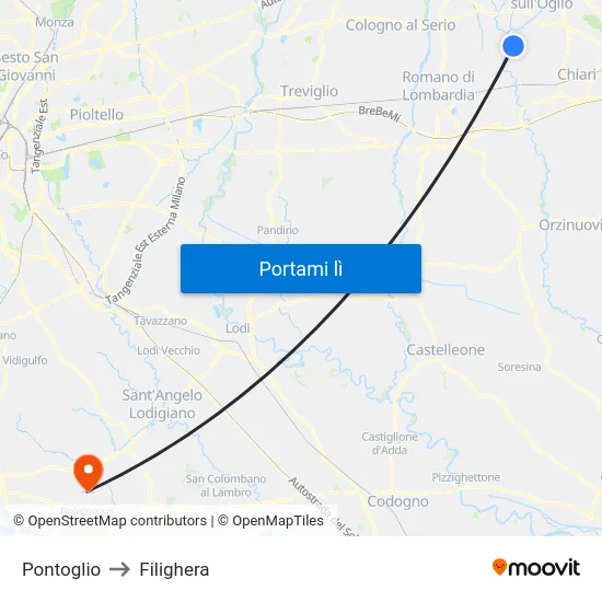 Pontoglio to Filighera map