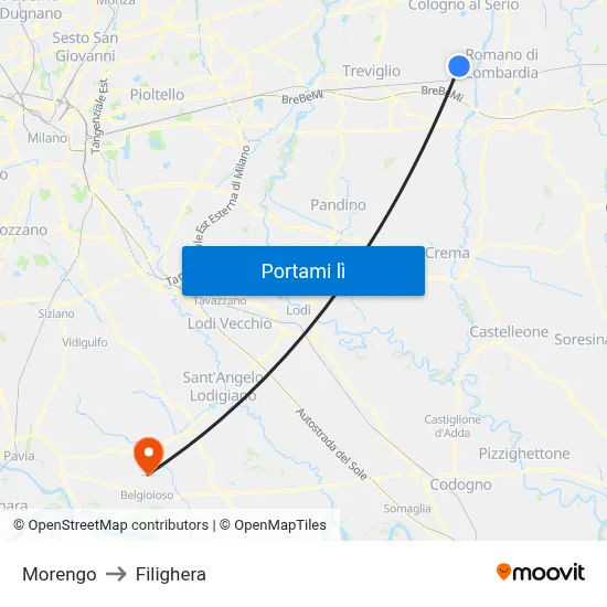 Morengo to Filighera map