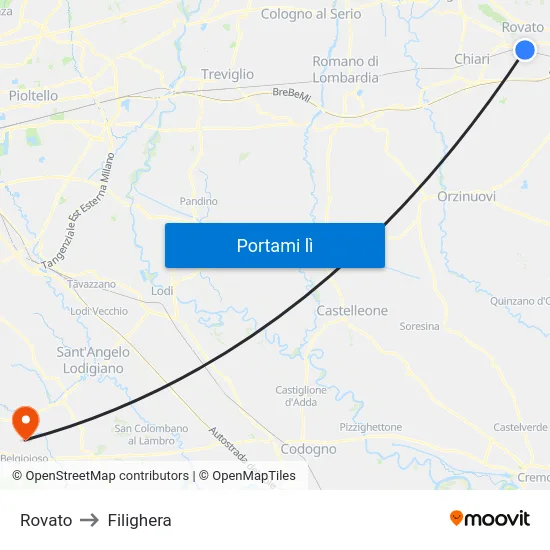 Rovato to Filighera map
