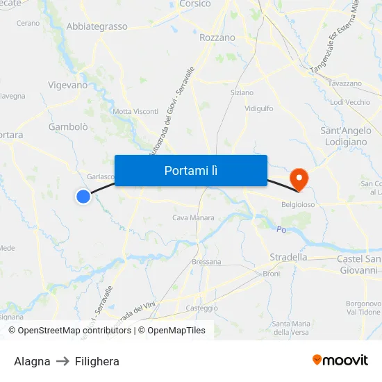 Alagna to Filighera map