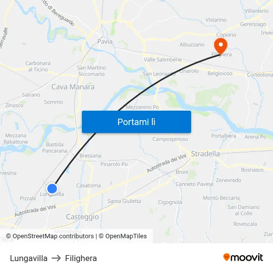 Lungavilla to Filighera map