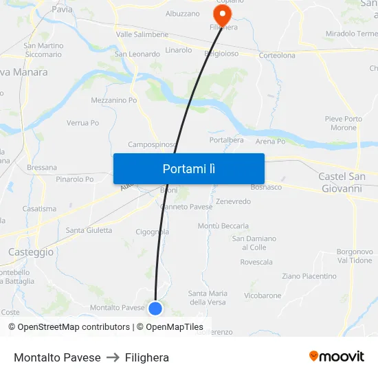 Montalto Pavese to Filighera map