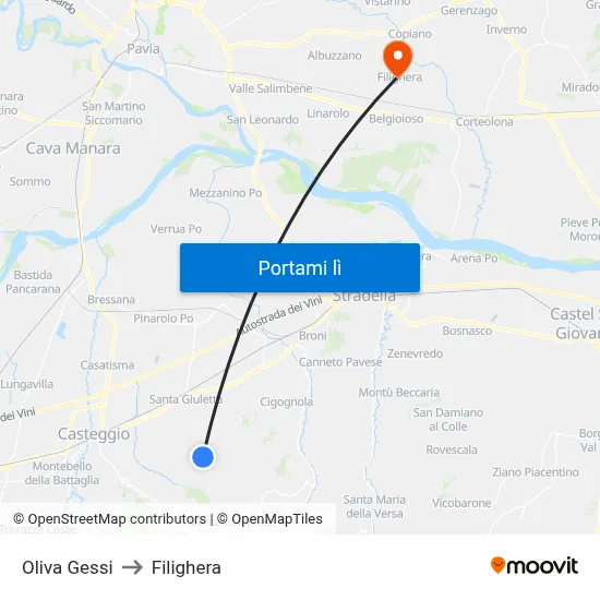 Oliva Gessi to Filighera map