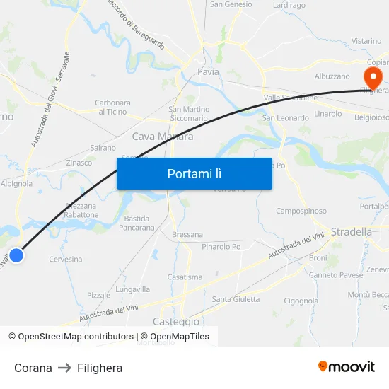 Corana to Filighera map