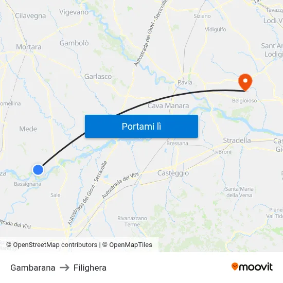 Gambarana to Filighera map