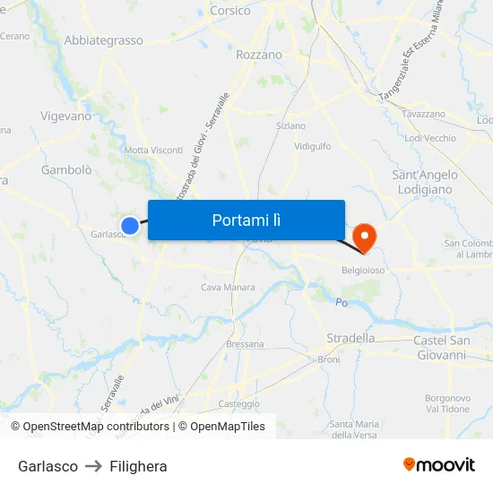 Garlasco to Filighera map