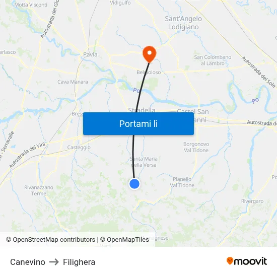 Canevino to Filighera map