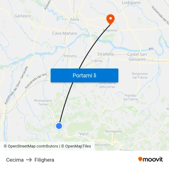 Cecima to Filighera map