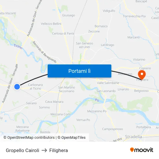 Gropello Cairoli to Filighera map