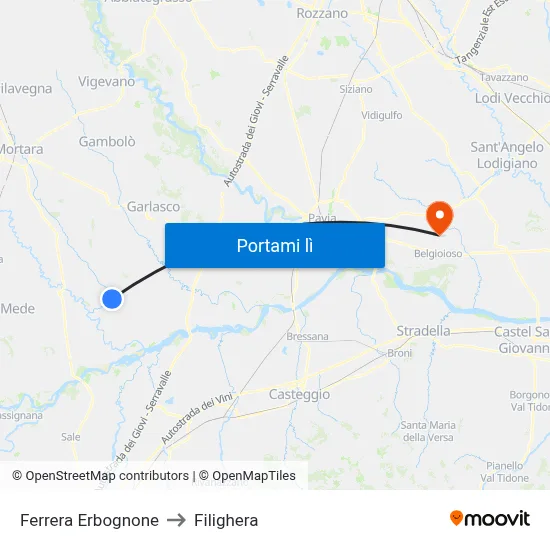 Ferrera Erbognone to Filighera map