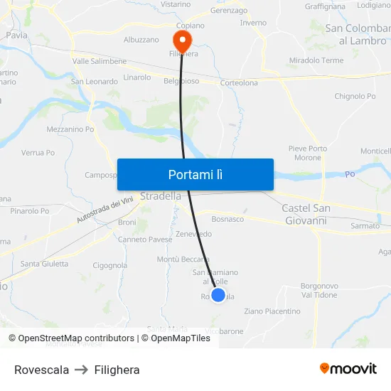 Rovescala to Filighera map