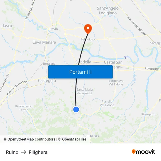 Ruino to Filighera map