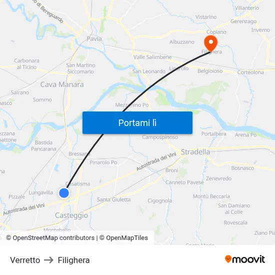 Verretto to Filighera map