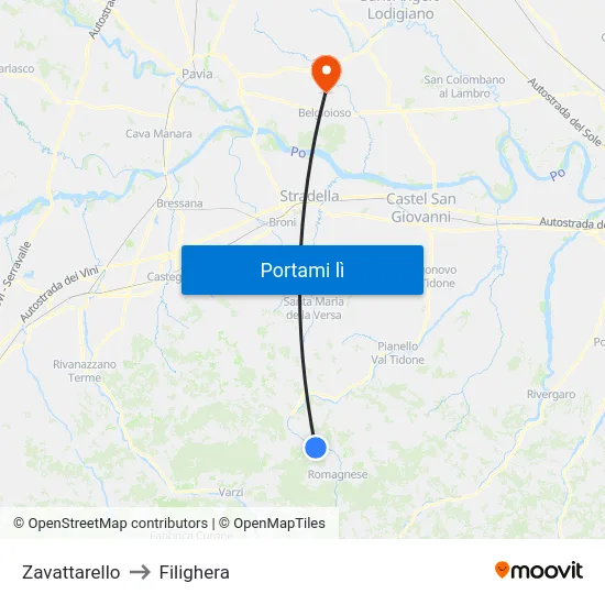 Zavattarello to Filighera map